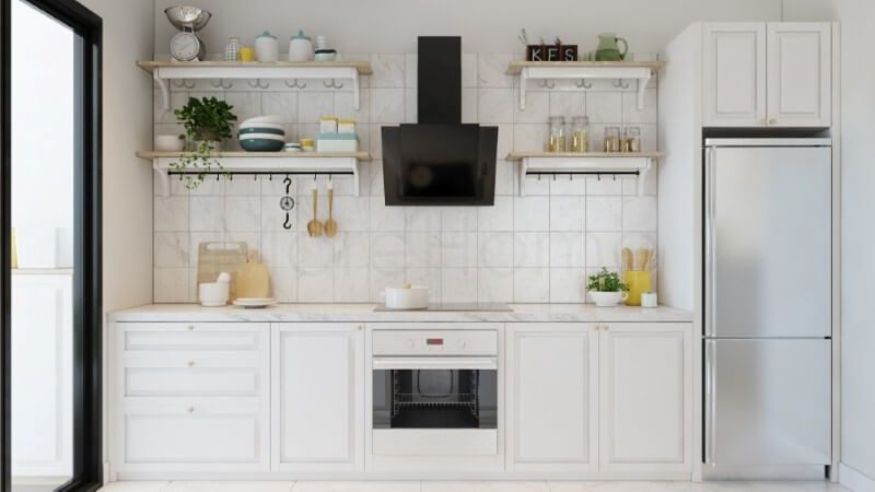Gia chủ đã chọn đá ốp cao cấp để làm một phần trong phòng bếp để tăng tính thẩm mỹ và cũng để tiện lợi hơn trong quá trình sử dụng.